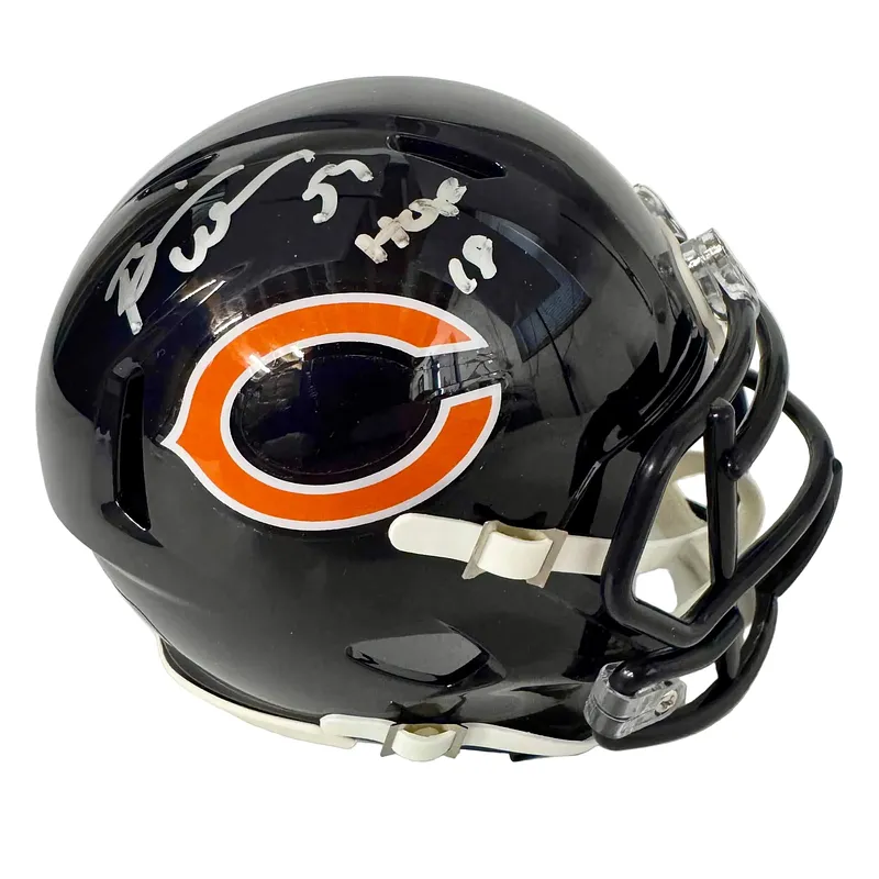 Autographed/Signed Brian Urlacher HOF 18 Chicago Bears Mini Football Helmet JSA COA