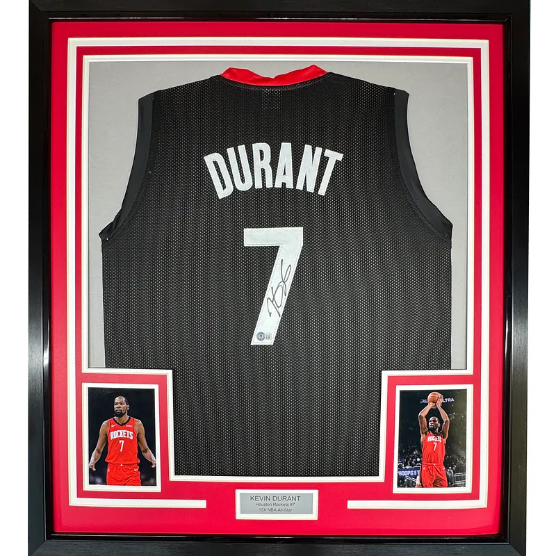 Framed Autographed/Signed Kevin Durant 35x39 Houston Black Basketball Jersey Beckett BAS COA