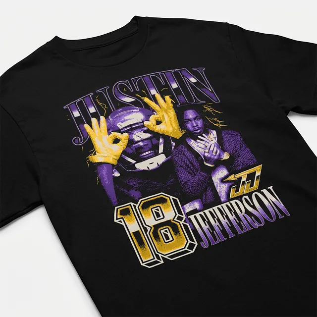 Justin Jefferson Vintage Vintage T-shirt Black by Athlete Market
