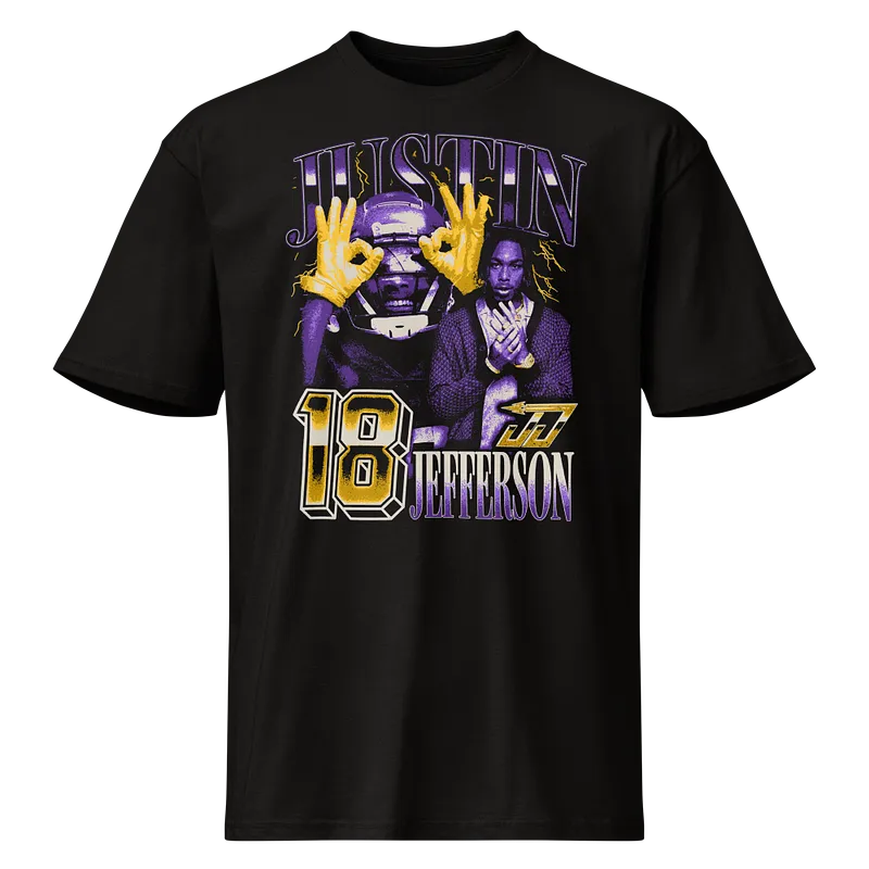 Justin Jefferson Vintage Vintage T-shirt Black by Athlete Market